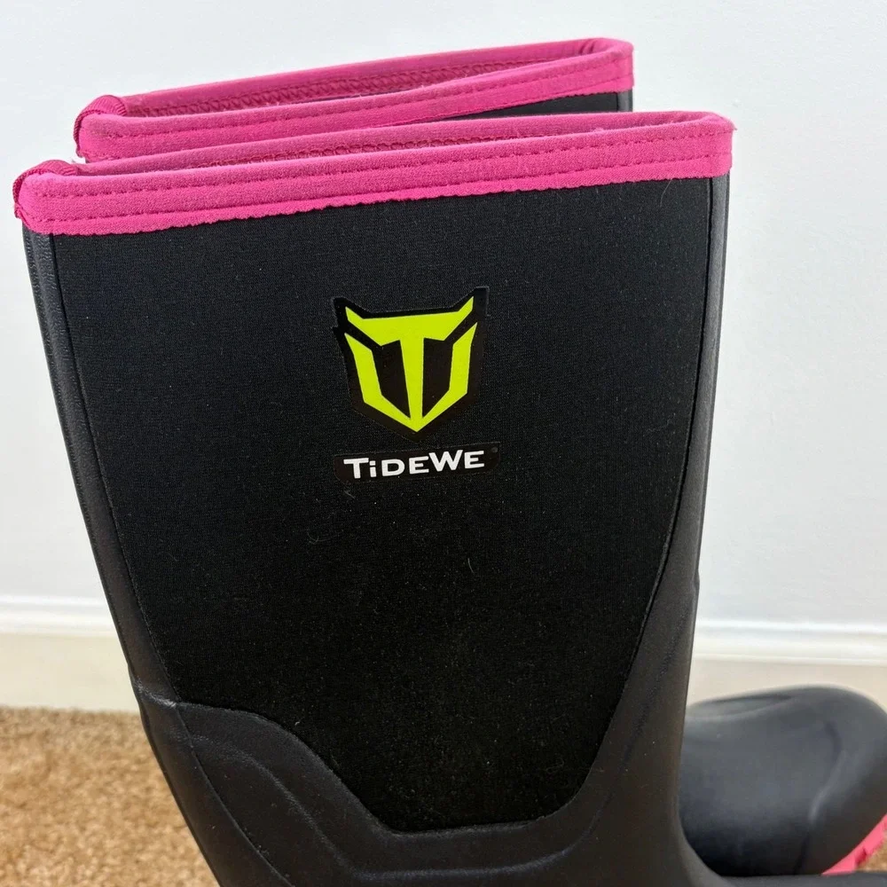 TideWe Womens Black Pink Waterproof Rubber Neoprene Rain Muck Boots Size‎ 11